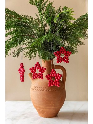 Emtory Home 5 Adet 7 cm Ahşap Boncuklu Yıldız Nar Çiçeği Süs Parti ve Dekorasyon İçin