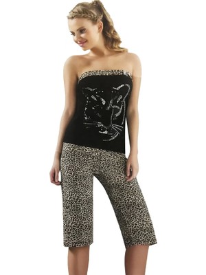 İlk El Grup Ieg™ Hmd Kadın Leopar Straplez Kapri Takım 50026