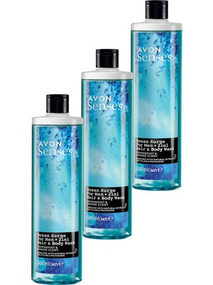 Avon Senses Ocean Surge Nane ve Deniz Kokulu Saç ve Vücut Için Erkek Duş Jeli 500 ml 3'lü
