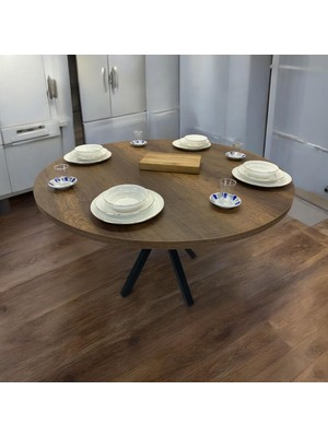 Mobilyacın Yuvarlak Yemek Masası Ceviz  Ahtapot Ayak 100 Çap