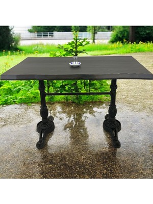 Mobilyacın Cafe Masa Köknar Kütük Masa Siyah Aslan Ayak 160X80