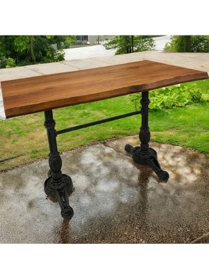 Mobilyacın Cafe Masa Köknar Kütük Masa Ceviz Aslan Ayak 160X80