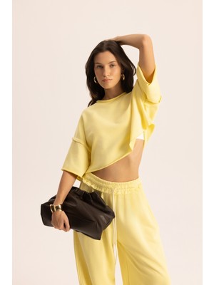 Mai Block Pis Detay Sarı Crop Eşofman Takım