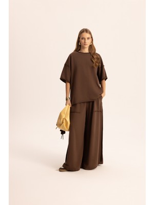 Mai Flex Kahve Oversize T-Shirt Eşofman Takım