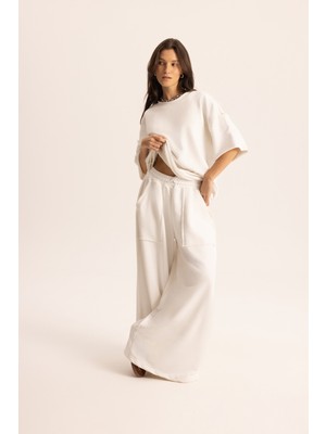 Mai Flex Beyaz Oversize T-Shirt Eşofman Takım