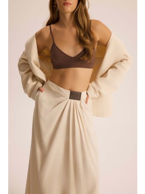 Mai Rayen Büzgü Detay Yıkamalı Bej Uzun Etek