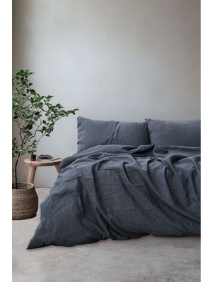 Barine Yıkanmış Keten Çift Kişilik Nevresim Seti Lacivert