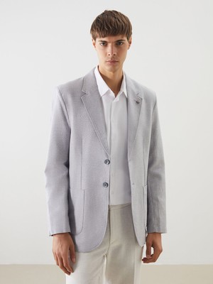 LC Waikiki Gri Standart Kalıp Keten Görünümlü Erkek Blazer Ceket