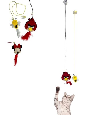 Hype Store Aee 2 Adet Elastik Vantuzlu Kedi Oyuncağı Tüylü Zilli Kedi Oltası