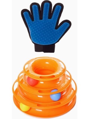 Hype Store 2 Li Set 3 Katlı Toplu Yuvarlak Kedi Oyuncağı ve Kedi Köpek Tüy Toplayıcı Eldiven