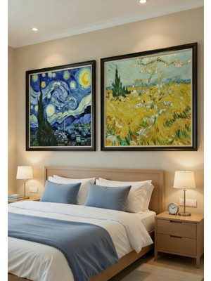 Safir Design Van Gogh Yıldızlı Gece ve Buğday Tarlası 2’li Çerçeveli Tablo Seti