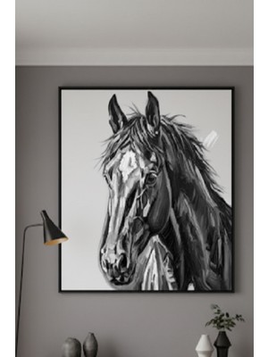Safir Design Siyah Beyaz Modern At Portresi Çerçeveli Tablo