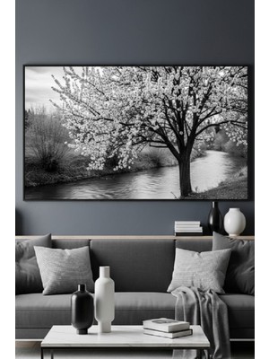 Safir Design Minimalist Siyah Beyaz Manzara Tasarımlı Dekoratif Çerçeveli Tablo