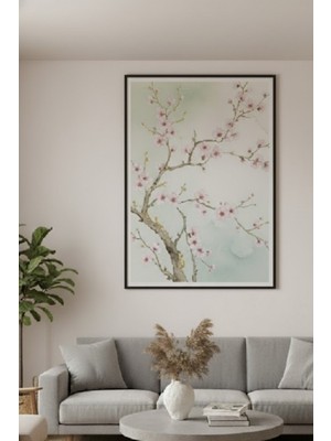 Safir Design Zen Stilinde Soft Renkli Kiraz Çiçeği Temalı Çerçeveli Tablo