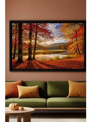 Safir Design Altın Sonbahar ve Gün Batımı Manzaralı Panoramik Çerçeveli Tablo
