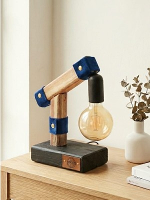 Yediotuz Digital Pazarlama Kadife Detaylı Doğal Ahşap Masa Lambası - El Yapımı Rustik & Modern Aydınlatma