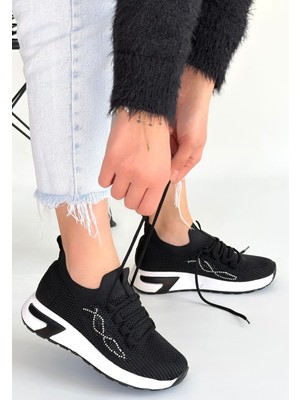 İsmiyle Al Belan Siyah Triko Bağcıklı Spor Ayakkabı