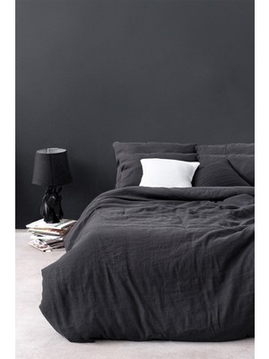 Barine Yıkanmış Keten Çift Kişilik Nevresim Seti Antrasit