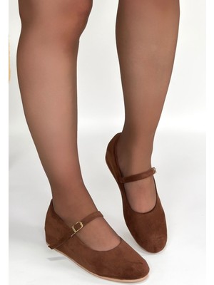 İsmiyle Al Lossa Taba Süet Kemerli Babet Ayakkabı