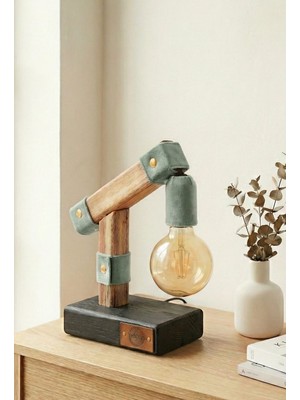 Yediotuz Digital Pazarlama Kadife Detaylı Doğal Ahşap Masa Lambası - El Yapımı Rustik & Modern Aydınlatma