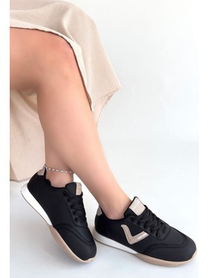 İsmiyle Al Jowen Siyah Cilt Bej Detaylı Bağcıklı Spor Ayakkabı