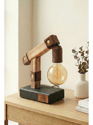 Yediotuz Digital Pazarlama Kadife Detaylı Doğal Ahşap Masa Lambası - El Yapımı Rustik & Modern Aydınlatma