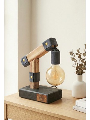 Yediotuz Digital Pazarlama Kadife Detaylı Doğal Ahşap Masa Lambası - El Yapımı Rustik & Modern Aydınlatma