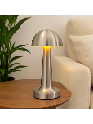 Hype Store Şarjlı Masa Lambası – Krom, Dokunmatik, Dim Edilebilir, 3 Renk Modu (6500K-3200K-AMBER), 4-8 Saat Ça