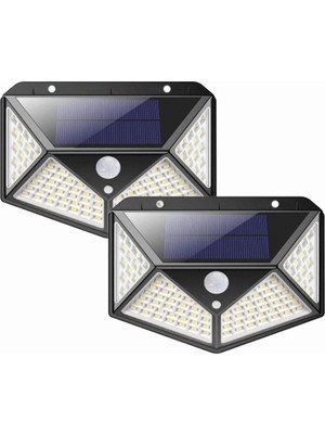 Hype Store Fenteer Solar Lamba 100 LED Pır Hareket Sensörlü Dış Duvar Lambası IP65 Bahçe Teras - 2 Adet