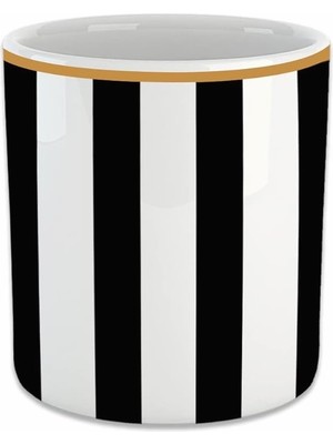 Hype Store Vıvas Dikey Siyah Çizgili Espresso, Double Türk Kahvesi Fincanı - Kulpsuz Bardak