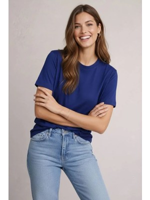 Buğrahayalin Osy Modal Yumuşak Dokulu Kumaş Bisiklet Yaka T-Shirt - Lacivert