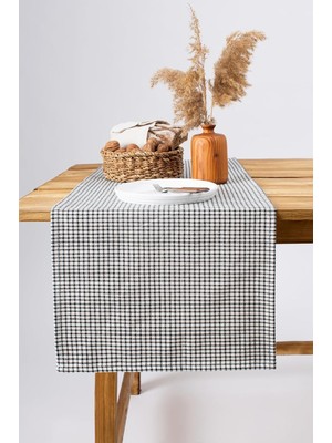 Hype Store W Wellstil Doku | Keten Piti Kareli Runner - Piknik Örtüsü 40 x 150 cm (Siyah)