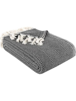 Hype Store Carden Pamuklu Koltuk Örtüsü Desenli 200X230 cm Kanepe Çekyat Buldan Bezi Antrasit