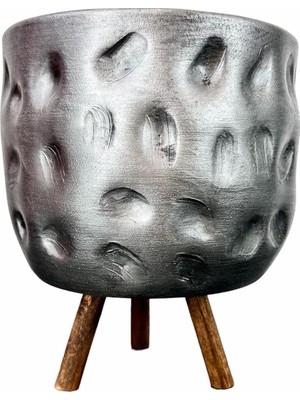 Hype Store Bitkitasarımı Bitki Tasarımı Ev Dekorasyon Aksesuar Gümüş Desenli Toprak Saksı Saksılık Salon Çiçekl