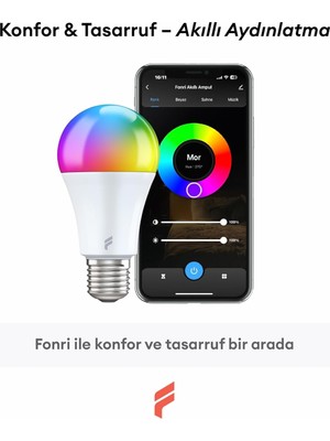 Hype Store Fonri Akıllı LED Ampul, 9W-TITREŞIMSIZ, 16.7 Milyon Renk, Sesli Kontrol, 806'LÜMEN, Doğal Sarı ve Be