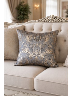Lena Maison Lalezar Varaklı Kırlent Kılıfı Gri-Gold 43X43 cm