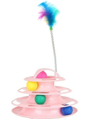 Hype Store Tower Of Tracks 4 Katlı Tüylü Yuvarlak Kedi Oyuncağı 24 x 13 cm Pembe