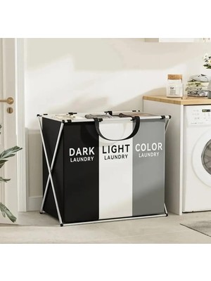 Hype Store Orret Home 3 Bölmeli Katlanabilir Çamaşır Sepeti – Siyah, Beyaz ve Gri Renklerde, Dayanıklı ve Şık T