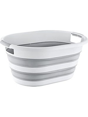 Hype Store Katlanabilir Çamaşır Sepeti, 25 Litre, Gri-Beyaz