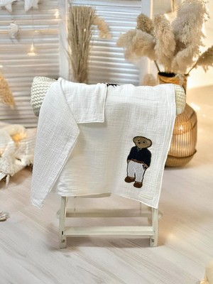 Hype Store Bond & Ayı FIGÜRLÜ%100 Pamuk Müslin Bebek Battaniyesi – Oeko-Tex Sertifikalı, 75X75 Cm, Nefes Alabil