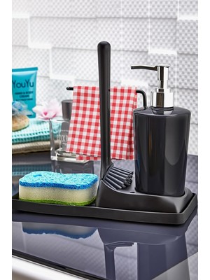 Hype Store Armona Silikon Fırçalı Mutfak Banyo Sıvı Sabunluk Süngerlik Seti