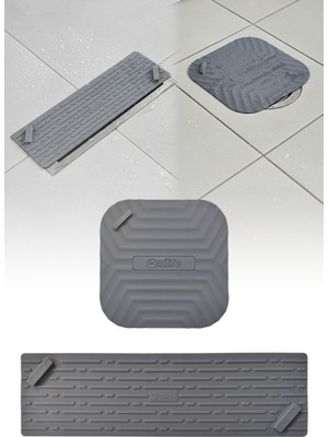 Omilife 2'li Set Gri Uzun ve Gri Kare Silikon Gider Kapağı Koku Önleyici Banyo Mutfak Gider Tıkacı