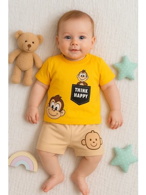 İsmiyle Al Maymun Desenli 2li Erkek Bebek Takım
