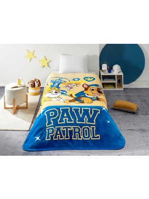 Delixa Paw Patrol United Çizgi Film Karakteri Pamuk-Polyester Karışım Battaniye, Kremrengi, Mavi, Sarı, Tek
