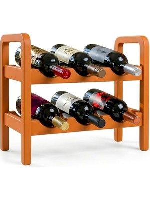 Hepta Collection 2 Katlı Ahşap Dekoratif Şaraplık Şık Modern Tasarım Şişe Viski Şampanya Içki Rafı Yıllandırma Dolabı