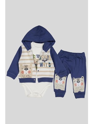İsmiyle Al Kamp Desenli Kapüşonlu % 100 Pamuk Erkek Bebek Takımı