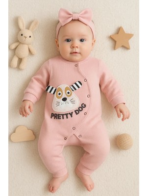 İsmiyle Al Pretty Dog Nakışlı Bandanalı % 100 Pamuk Kız Bebek Tulumu