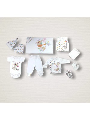 İsmiyle Al Love Zürafa Nakışlı  10LU Zıbın Takımı Hastane Çıkışı Ekru