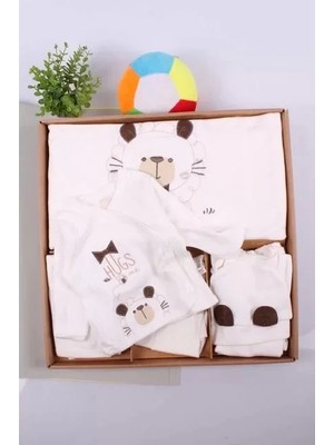 İsmiyle Al Ayıcık Desenli 10 Parça Kutulu %100 Pamuk Erkek Bebek Hastane Çıkışı