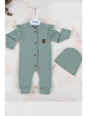 İsmiyle Al Boydan Düğmeli Şapkalı % 100 Pamuk Kız Bebek Tulumu